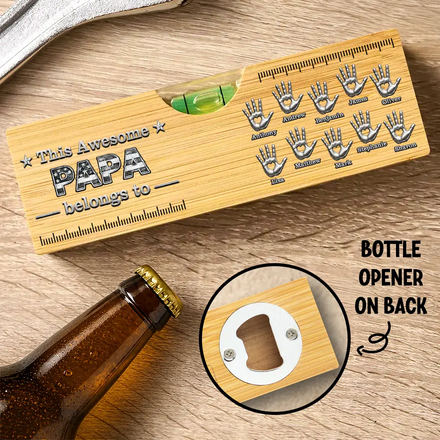 Stars And Stripes This Awesome Dad Belongs To - Personalized Bottle Opener Wood Level