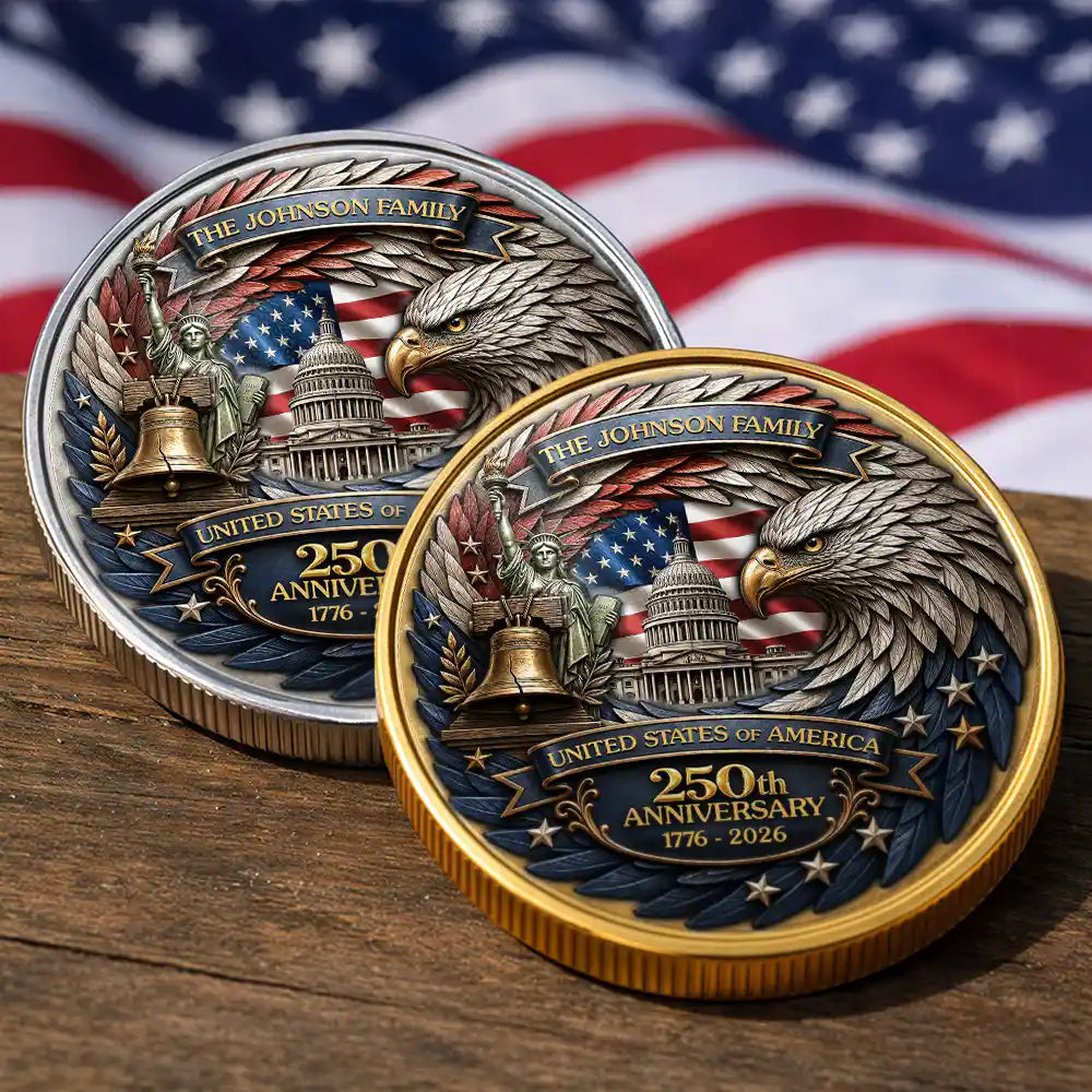 America 250th,Independence Day,Gift For Yourself,Proud,Custom Text - Stars And Stripes USA Eagle 250th - Personalized Commemorative Keepsake Coin