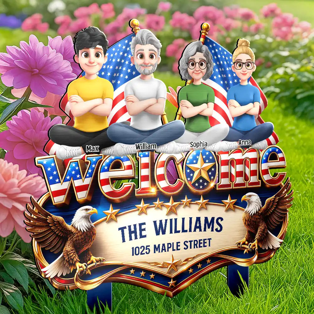 Gardening,America 250th,Independence Day,Family,Gift For Yourself,Happy,Gift For Mother,Gift For Father,Vector - Stars And Stripes Welcome To Our Home - Personalized Metal Garden Stake
