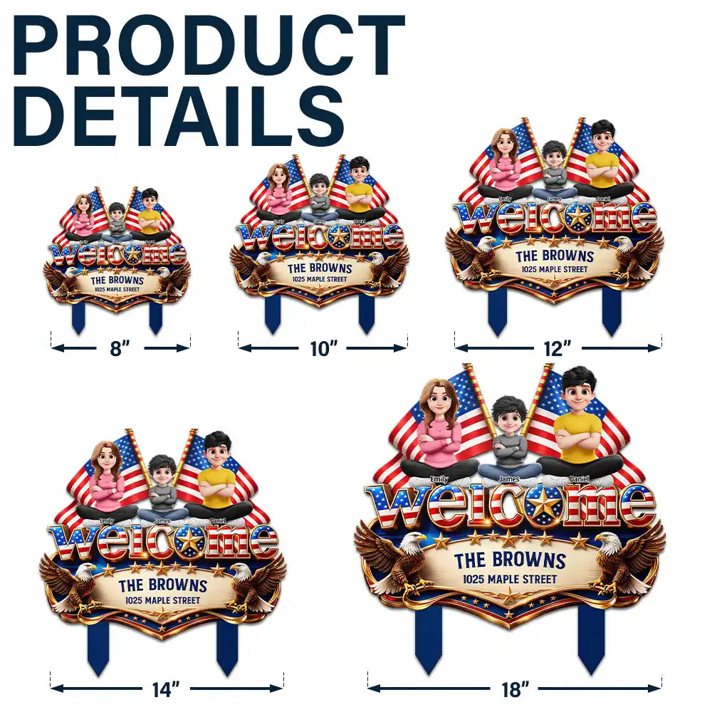 Gardening,America 250th,Independence Day,Family,Gift For Yourself,Happy,Gift For Mother,Gift For Father,Vector - Stars And Stripes Welcome To Our Home - Personalized Metal Garden Stake
