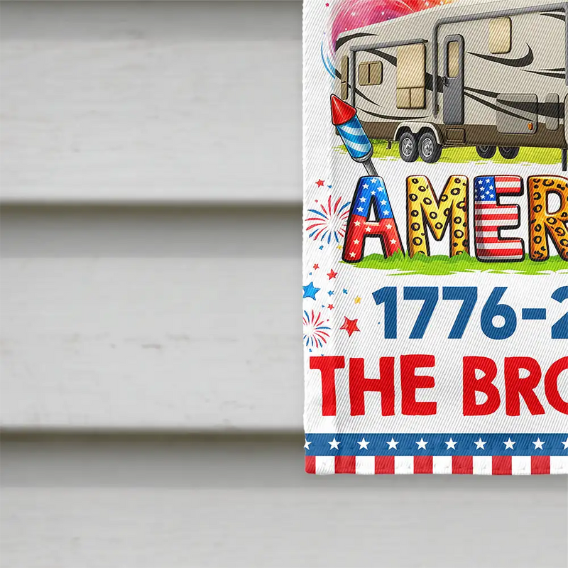 Camping, Campsite, Happy, Independence Day - Stars & Stripes America 250th Camper - Personalized Flag