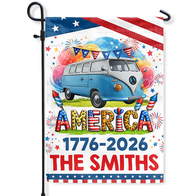 Camping, Campsite, Happy, Independence Day - Stars & Stripes America 250th Camper - Personalized Flag