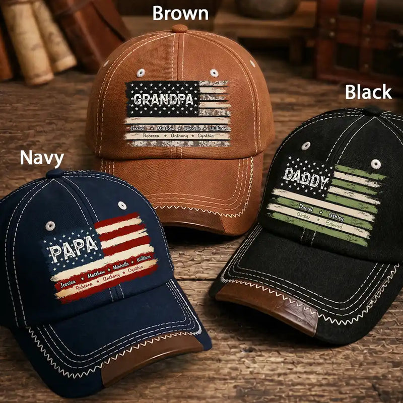 Gift For Father, Independence Day, Proud, Icon - Stars & Stripes American Dad Grandpa - Personalized Vintage Baseball Cap