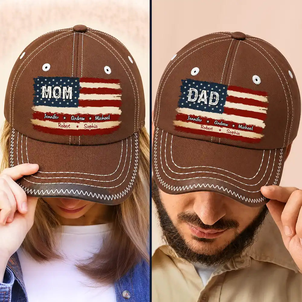 Gift For Father, Independence Day, Proud, Icon - Stars & Stripes American Dad Grandpa - Personalized Vintage Baseball Cap