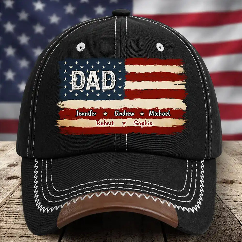 Stars & Stripes American Dad Grandpa - Personalized Vintage Baseball Cap