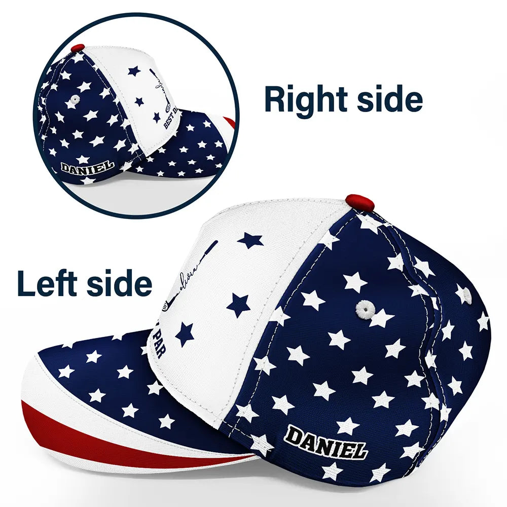Independence Day,Gift For Grandpa,Gift For Father,Golf,Icon,Proud - Stars & Stripes Best Dad Grandpa By Par Golf Clubs - Personalized Classic Cap