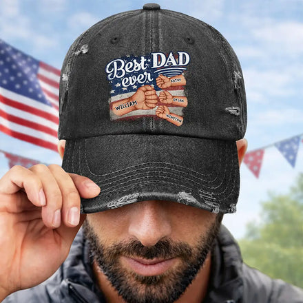 Stars & Stripes Best Dad Grandpa Ever Fist Bump - Personalized Distressed Cap