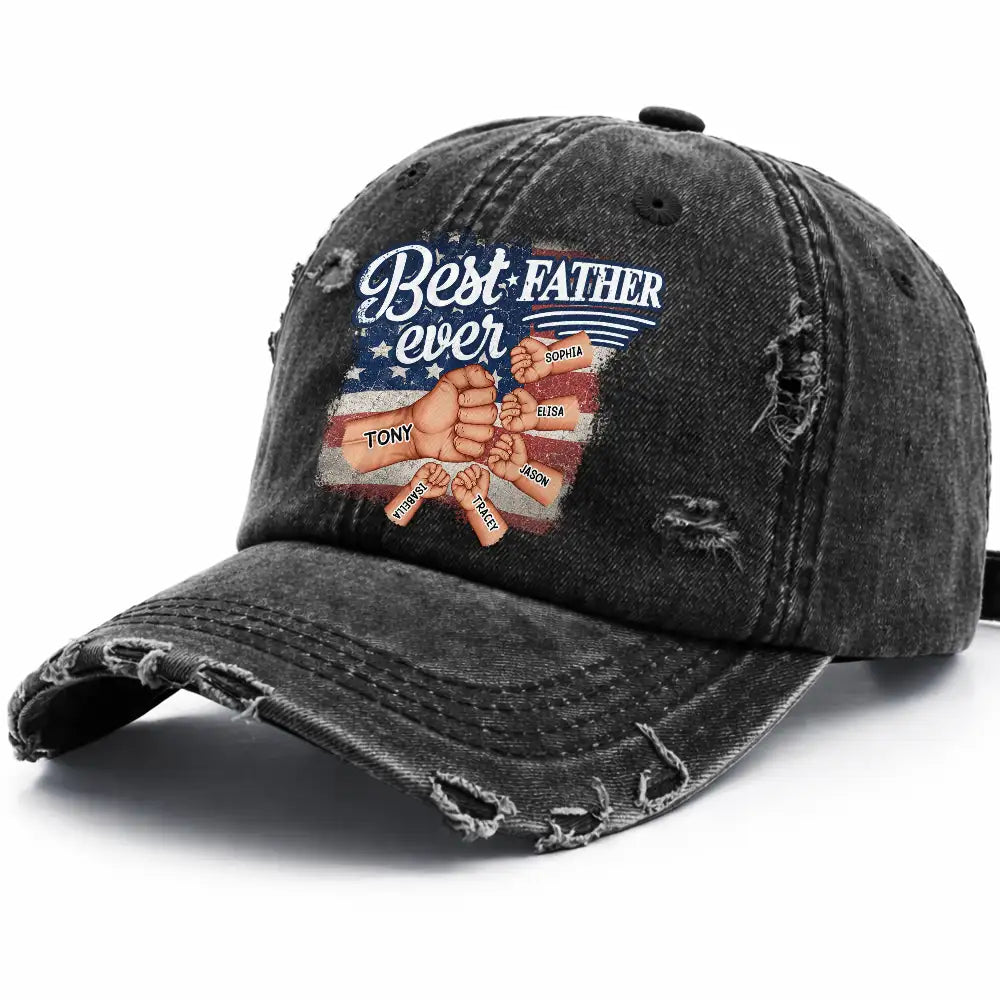 Happy,Gift For Father,Gift For Grandpa,Gift For Men,Independence Day,America 250th,Icon,Adorable - Stars & Stripes Best Dad Grandpa Ever Fist Bump - Personalized Distressed Cap