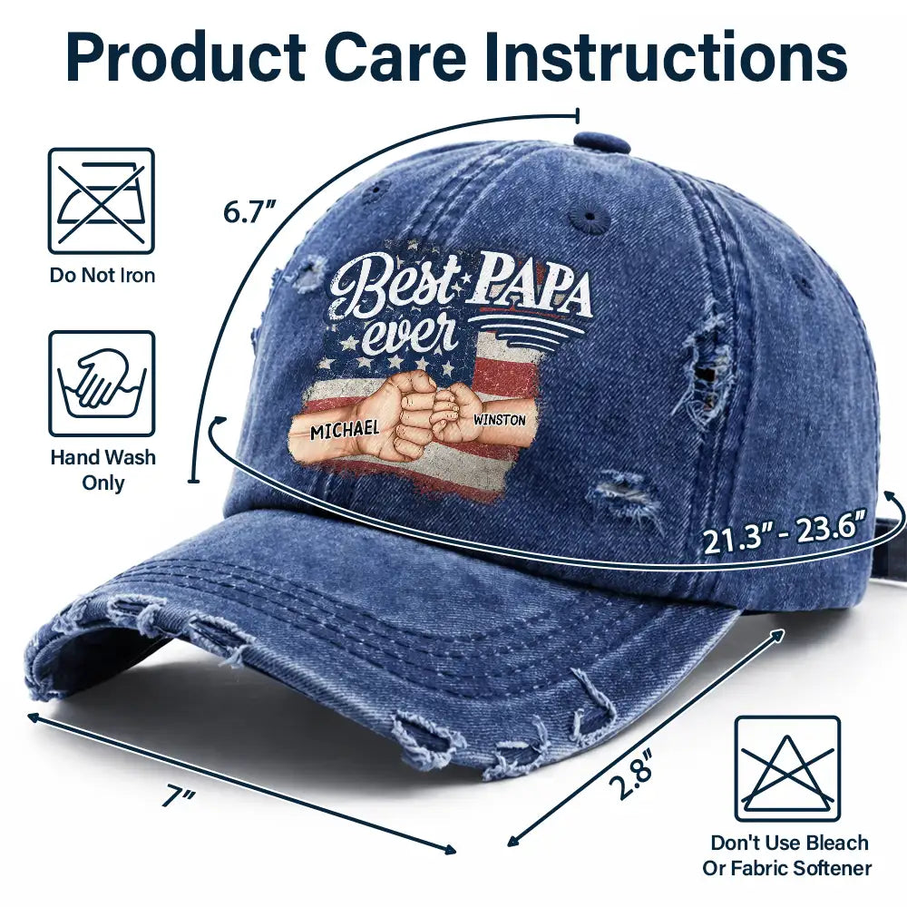 Happy,Gift For Father,Gift For Grandpa,Gift For Men,Independence Day,America 250th,Icon,Adorable - Stars & Stripes Best Dad Grandpa Ever Fist Bump - Personalized Distressed Cap