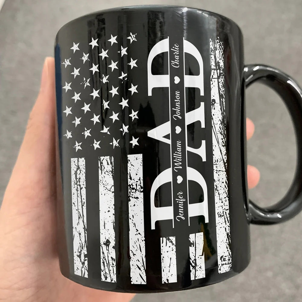 Gift For Father,Dad,Children - Stars & Stripes Dad Grandpa We Love You - Personalized Black Mug