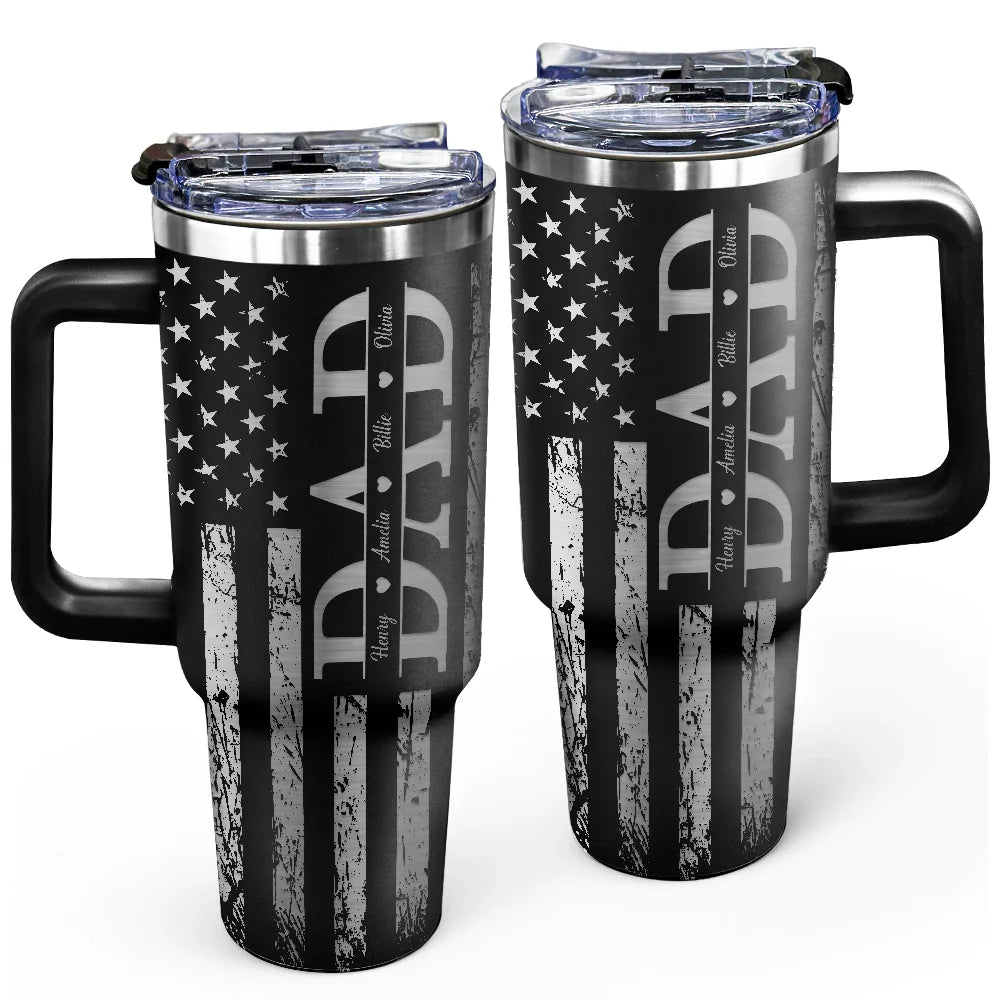 Gift For Father, Happy, Dad - Children - Stars & Stripes Dad Grandpa We Love You - Personalized Engraved 40oz Tumbler