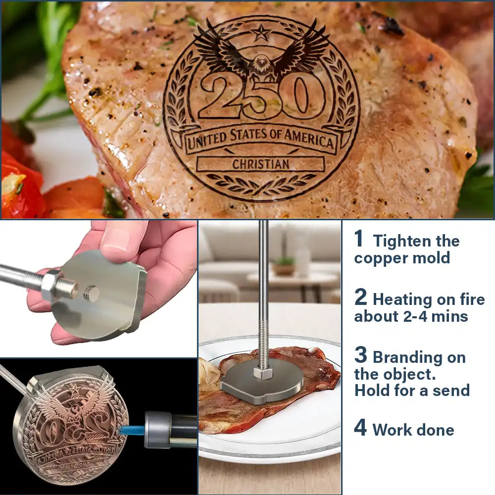 Family, Happy, Independence Day, America 250th - Stars & Stripes Eagle USA 250 - Personalized Grilling Branding Stamp