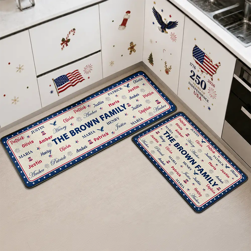 Sentimental,America 250th,Christmas,Family,Custom Text - Stars & Stripes Family Name Christmas - Personalized Runner Rug