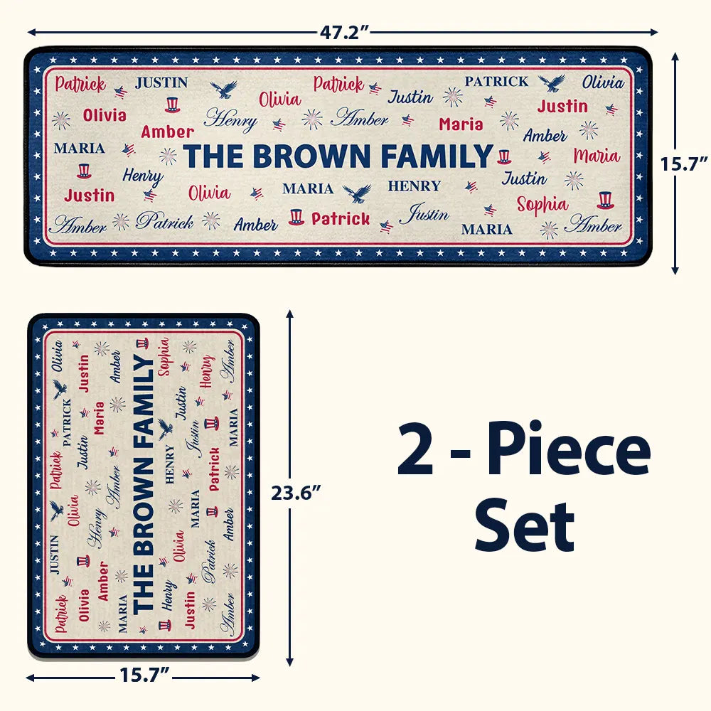 Sentimental,America 250th,Christmas,Family,Custom Text - Stars & Stripes Family Name Christmas - Personalized Runner Rug