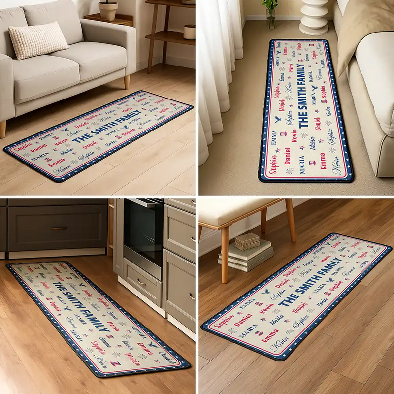 Sentimental,America 250th,Christmas,Family,Custom Text - Stars & Stripes Family Name Christmas - Personalized Runner Rug