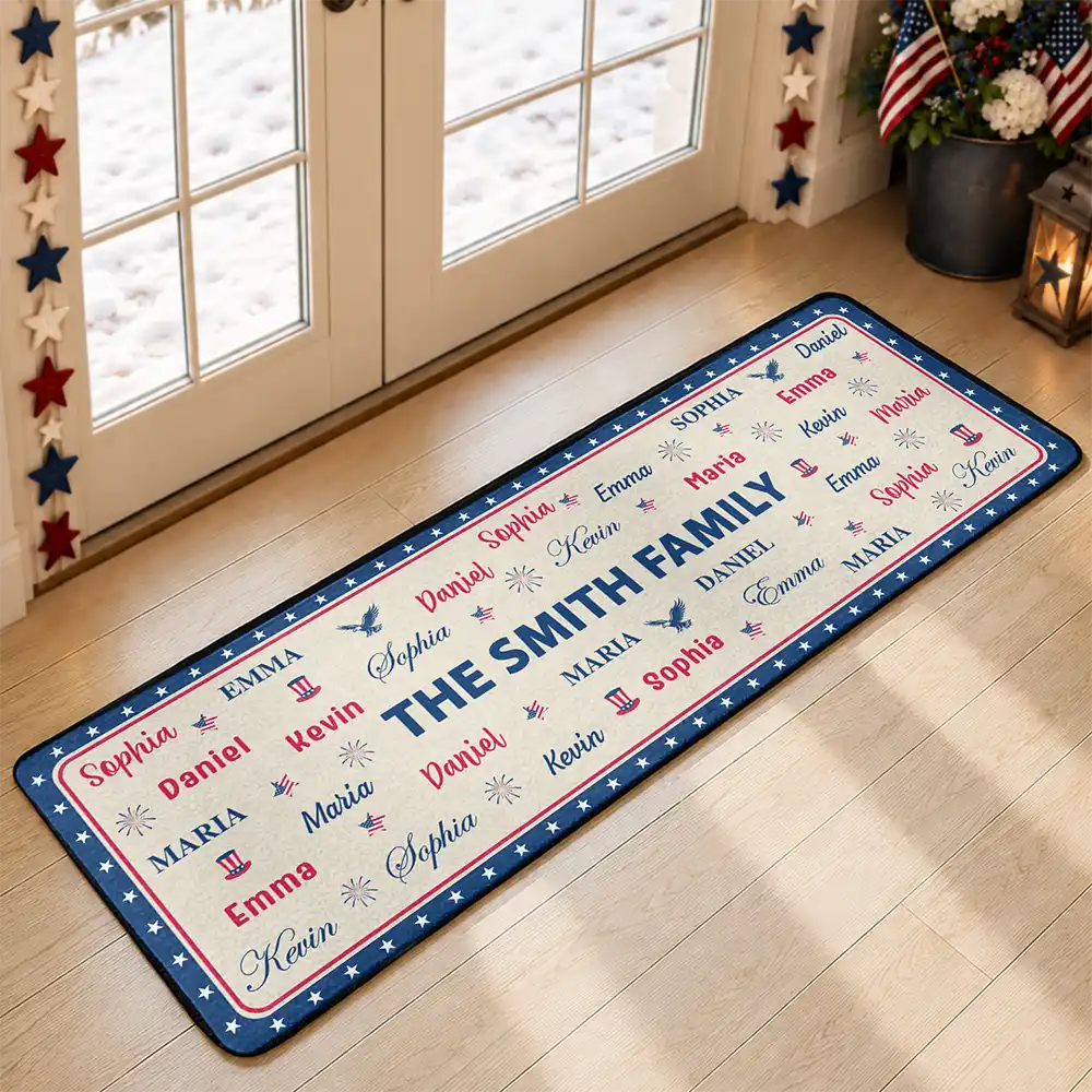 Sentimental,America 250th,Christmas,Family,Custom Text - Stars & Stripes Family Name Christmas - Personalized Runner Rug