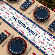 Sentimental, America 250th, Christmas, Family, Custom Text - Stars & Stripes Family Name Christmas - Personalized Table Runner