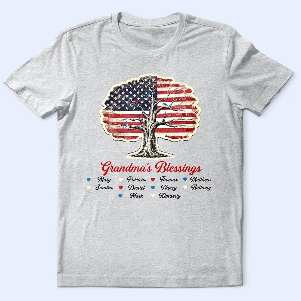 Gift For Grandma,Grandma,Grandkids,Independence Day,Happy - Stars & Stripes Grandma's Blessing - Personalized T Shirt