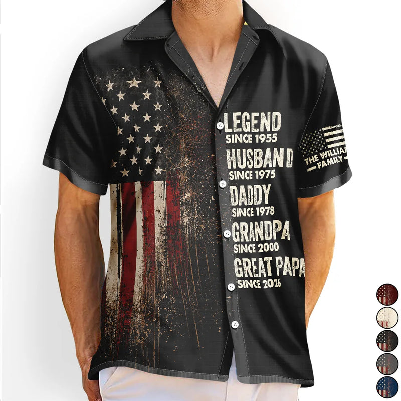 Independence Day,Gift For Father,Gift For Grandpa,Top Market,Proud - Stars & Stripes Legend Husband Dad Papa - Personalized Hawaiian Shirt