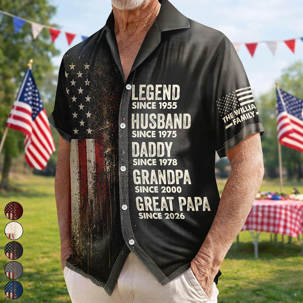 Independence Day,Gift For Father,Gift For Grandpa,Top Market,Proud - Stars & Stripes Legend Husband Dad Papa - Personalized Hawaiian Shirt