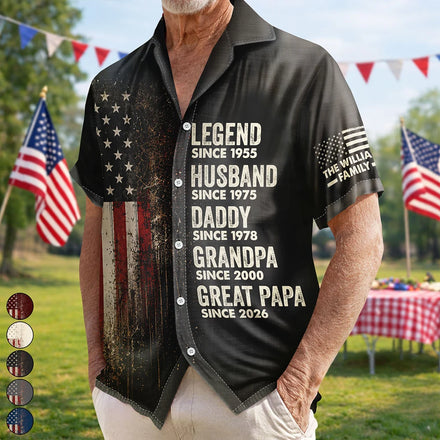 Stars & Stripes Legend Husband Dad Papa - Personalized Hawaiian Shirt