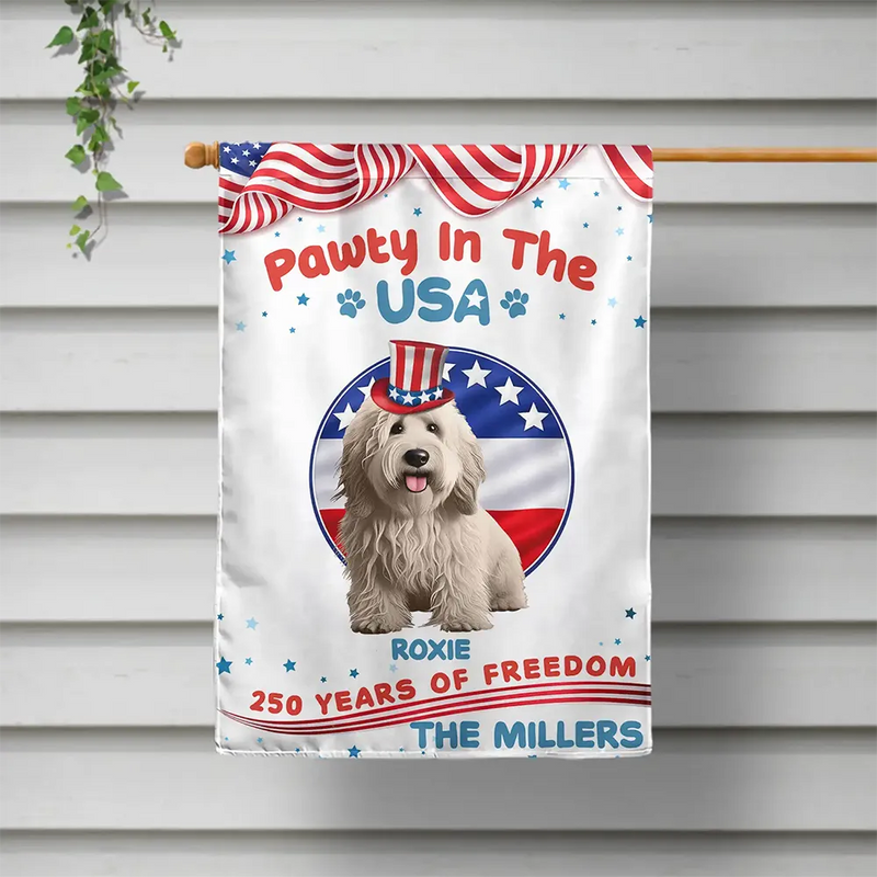 Dog Lovers,Dog Mom,Dog Dad,Funny,Independence Day - Stars & Stripes Pawty In The USA - Personalized Flag