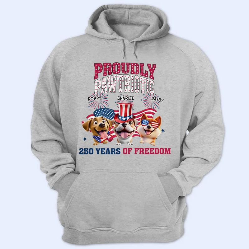 Dog Lovers, Dog Mom, Dog Dad, Funny, Independence Day - Stars & Stripes Proudly Pawtriotic 250 Years Of Freedom - Personalized T Shirt