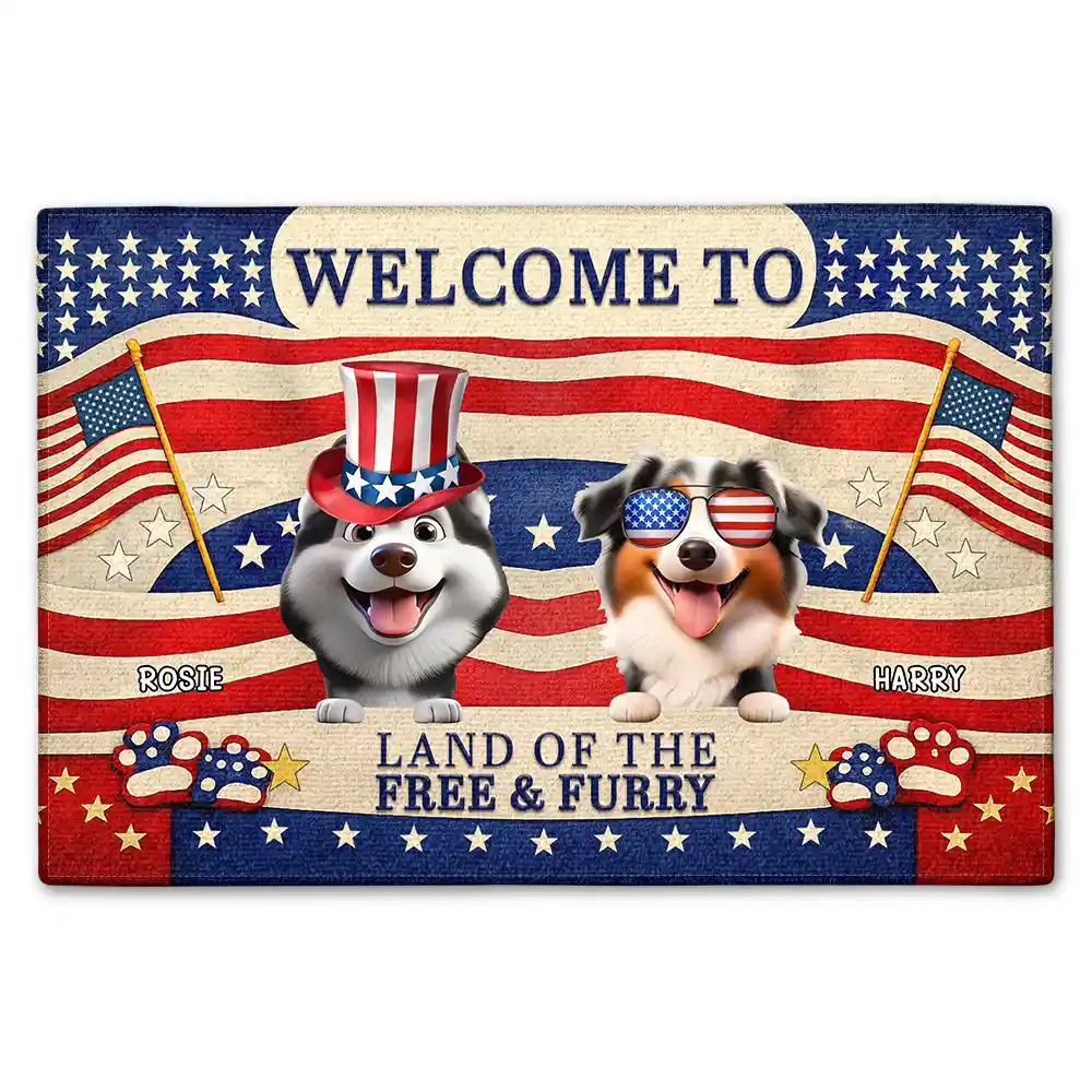 Funny,Independence Day,Pet Lovers,Pet Mom,Pet Dad - Stars & Stripes The Land Of Free And Furry - Personalized Doormat