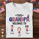 Independence Day, Stick Figure, Gift For Grandpa, Proud, Custom Text - Stars & Stripes This Grandpa Belongs To Kid Stick Figures - Personalized T Shirt