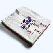 Independence Day, Stick Figure, Gift For Grandpa, Proud, Custom Text - Stars & Stripes This Grandpa Belongs To Kid Stick Figures - Personalized T Shirt