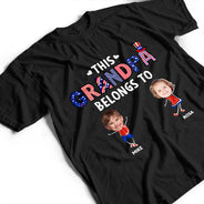 Independence Day, Stick Figure, Gift For Grandpa, Proud, Custom Text - Stars & Stripes This Grandpa Belongs To Kid Stick Figures - Personalized T Shirt