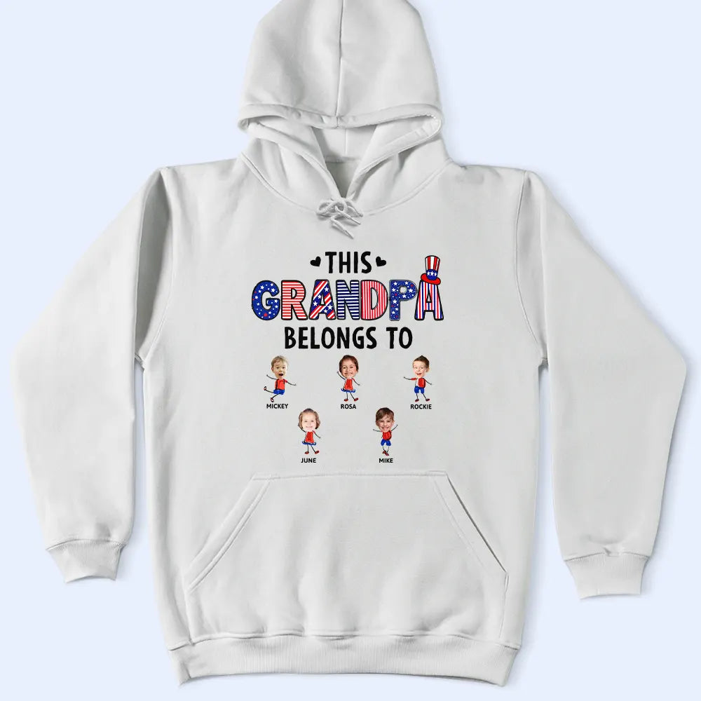 Independence Day, Stick Figure, Gift For Grandpa, Proud, Custom Text - Stars & Stripes This Grandpa Belongs To Kid Stick Figures - Personalized T Shirt