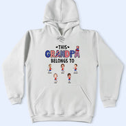 Independence Day, Stick Figure, Gift For Grandpa, Proud, Custom Text - Stars & Stripes This Grandpa Belongs To Kid Stick Figures - Personalized T Shirt