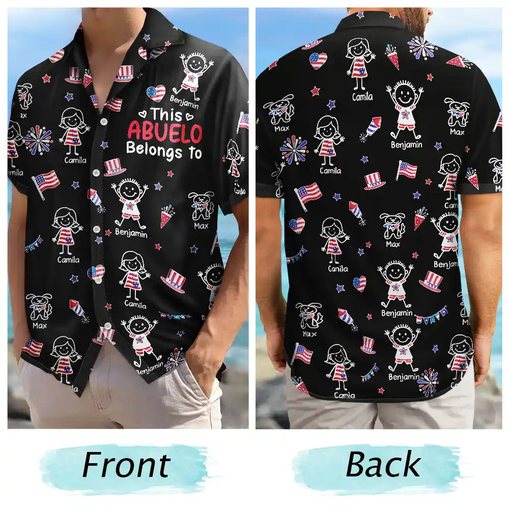 Independence Day,Summer,Gift For Grandpa,Top Market,Humorous,Icon - Stars & Stripes This Grandpa Belongs To Kids - Personalized Hawaiian Shirt
