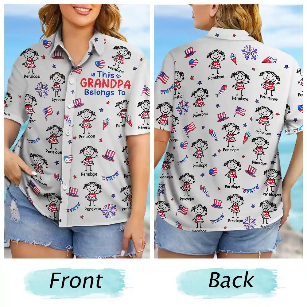 Independence Day,Summer,Gift For Grandpa,Top Market,Humorous,Icon - Stars & Stripes This Grandpa Belongs To Kids - Personalized Hawaiian Shirt