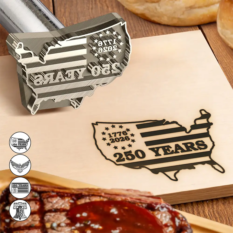 Family, Happy - Stars & Stripes USA 250 Years of Freedom - Personalized Grilling Branding Stamp