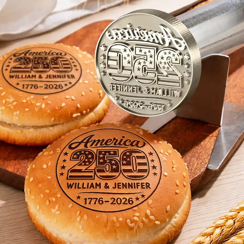 Family,Happy,Independence Day,America 250th - Stars & Stripes USA 250th Anniversary - Personalized Grilling Branding Stamp