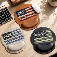 Gift For Father,Independence Day,Proud,Custom Text - Stars & Stripes US Flag American Dad Grandpa - Personalized Leather Mouse Pad
