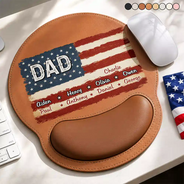 Gift For Father,Independence Day,Proud,Custom Text - Stars & Stripes US Flag American Dad Grandpa - Personalized Leather Mouse Pad