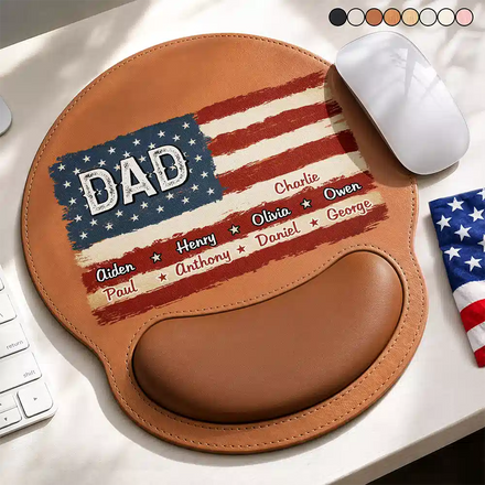 Stars & Stripes US Flag American Dad Grandpa - Personalized Leather Mouse Pad