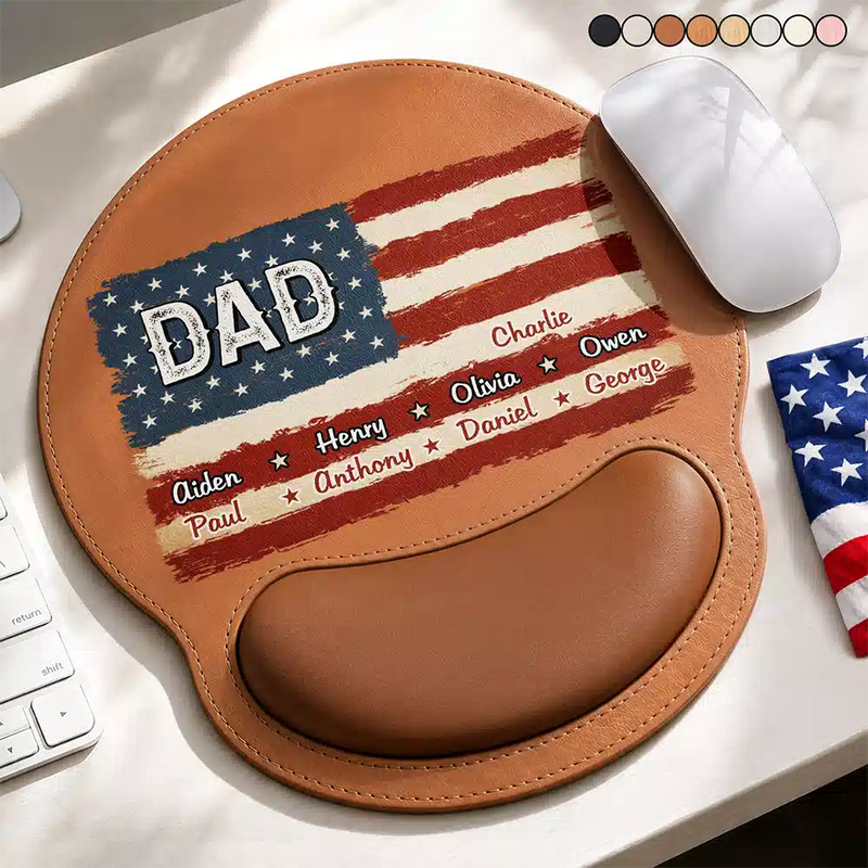 Gift For Father,Independence Day,Proud,Custom Text - Stars & Stripes US Flag American Dad Grandpa - Personalized Leather Mouse Pad