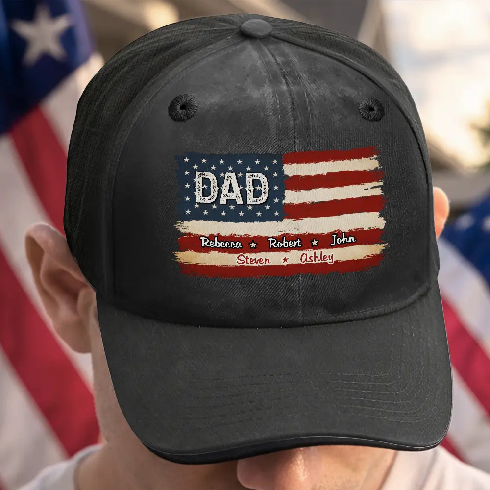 Stars & Stripes US Flag American Dad Grandpa - Personalized Vintage Washed Denim Cap