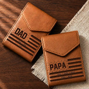 Gift For Father, Independence Day, Proud, Custom Text - Stars & Stripes US Flag Dad Grandpa - Personalized Leather Slim Wallet