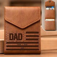 Gift For Father, Independence Day, Proud, Custom Text - Stars & Stripes US Flag Dad Grandpa - Personalized Leather Slim Wallet