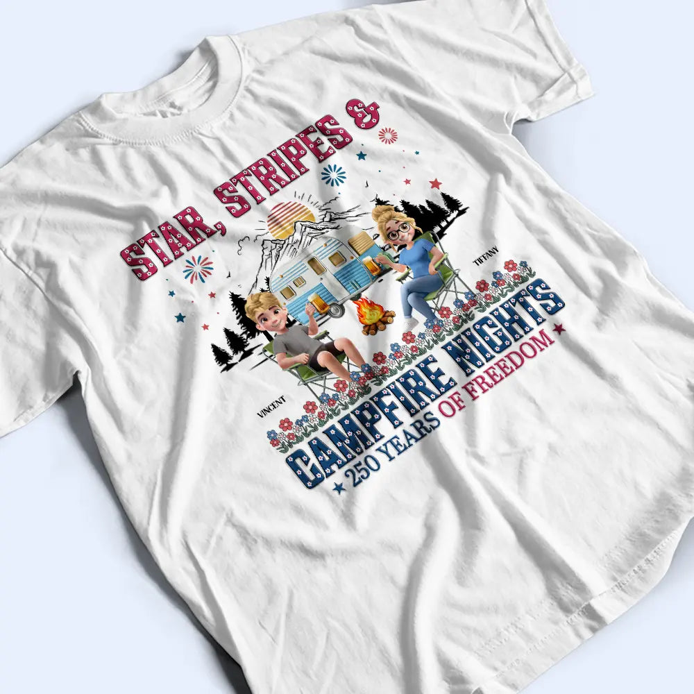 Camping,Campsite,Happy,Independence Day - Stars & Stripes & Campfire Nights - Personalized T Shirt