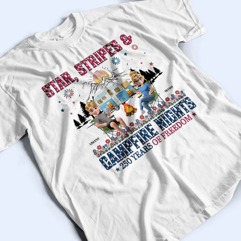 Camping,Campsite,Happy,Independence Day - Stars & Stripes & Campfire Nights - Personalized T Shirt