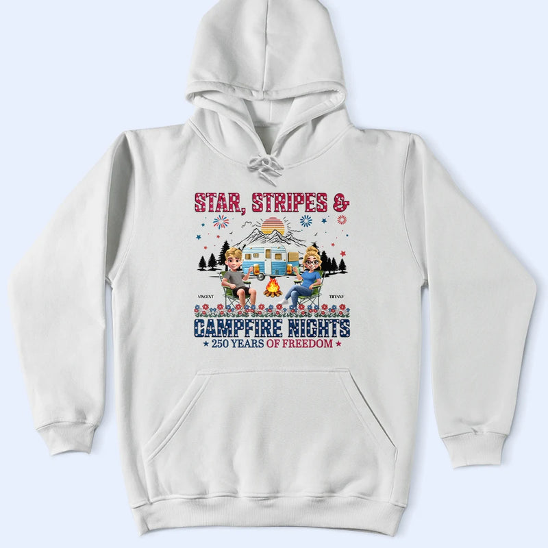 Camping,Campsite,Happy,Independence Day - Stars & Stripes & Campfire Nights - Personalized T Shirt