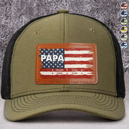 Stars & Stripes Dad Grandpa Names - Personalized Leather Patch Hat