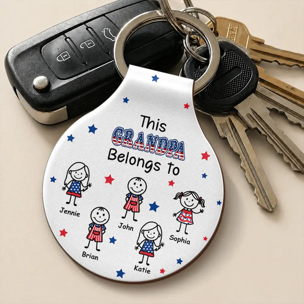 Gift For Father,Independence Day,Adorable,Icon - Stick Figures Drive Safe Daddy Grandpa US Flag - Personalized Custom Shaped Leather Keychain