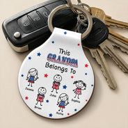 Gift For Father,Independence Day,Adorable,Icon - Stick Figures Drive Safe Daddy Grandpa US Flag - Personalized Custom Shaped Leather Keychain